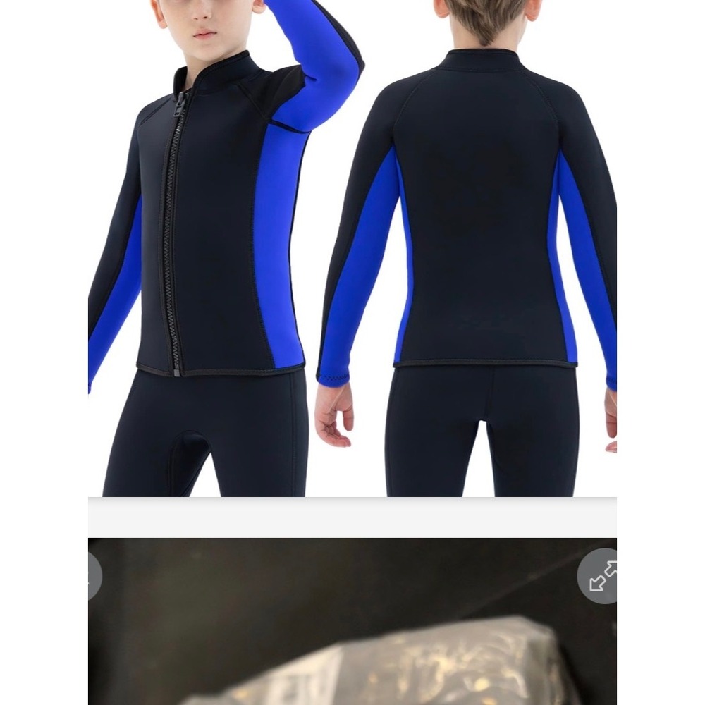Kids Wetsuit Top Jacket Boys Girls Neoprene Black Blue Long Sleeve Zip Front